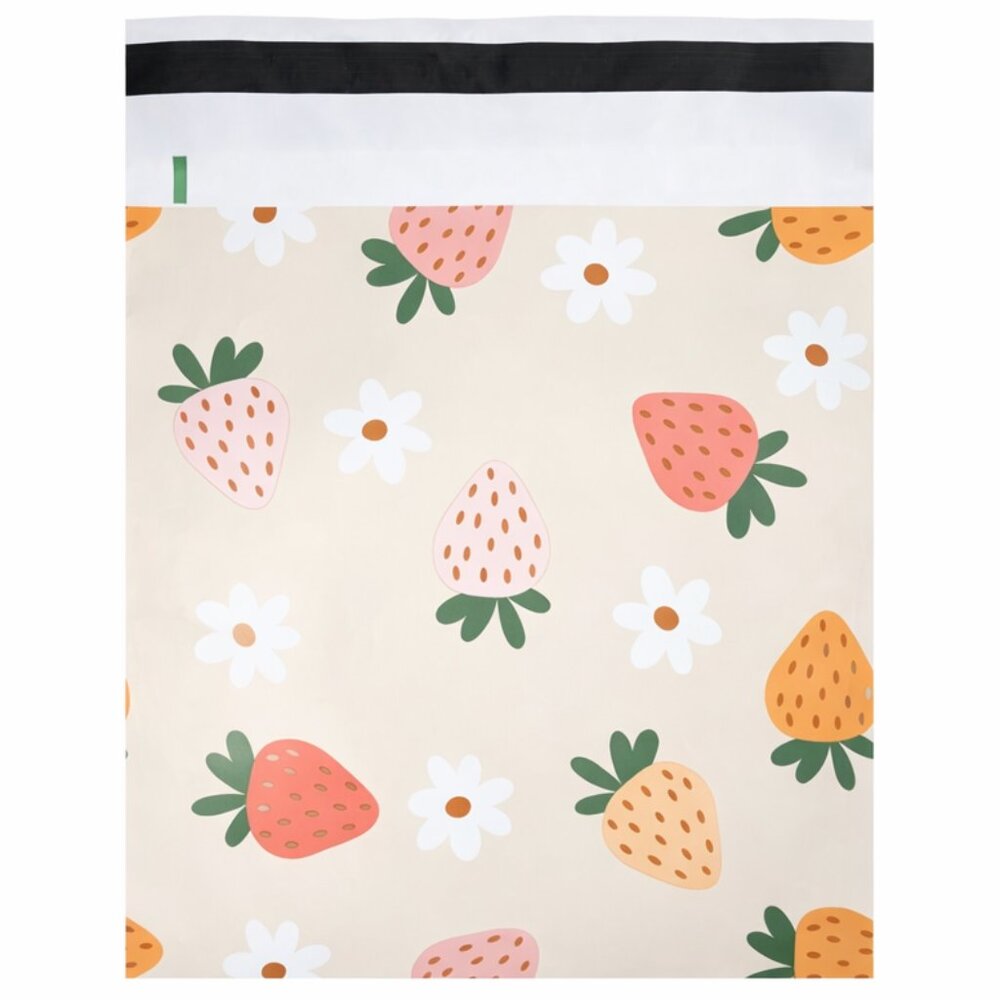 25ct Medium 10 x 13 Strawberries and Daisies Poly Mailers
